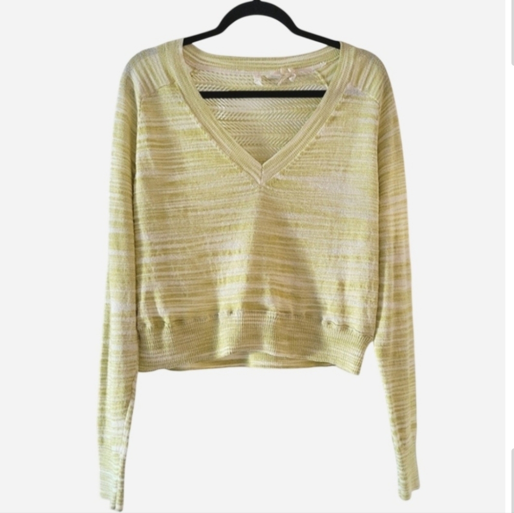 Anthro Moth Sweater Knit Green Pullover Sheer Marbled XL Cozy Travel Beachy